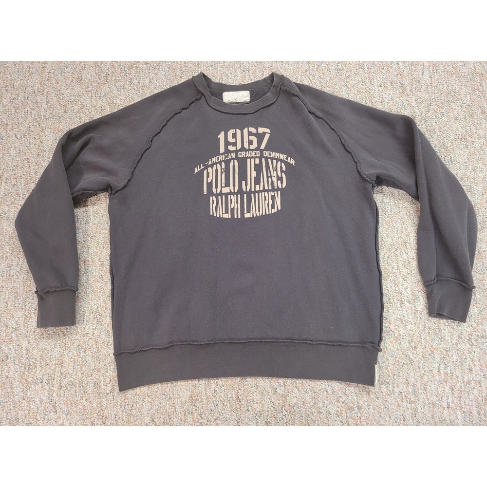 Vintage Polo Ralph Lauren Sweater Mens XL Grey Crew Neck Pullover Distressed